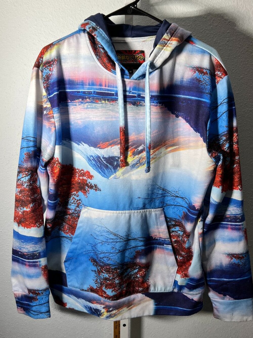 Fresh Prints of Tokyo Fuji Mountain All-Over Graphic Print Men's Hoodie SZ Med